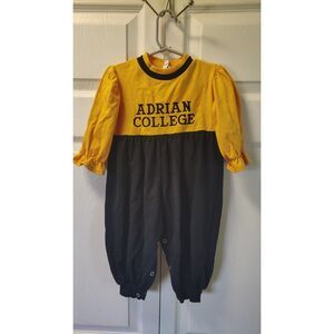 Vtg Little King 18M Adrian College Bulldogs Infant Romper One Piece Gold Black
